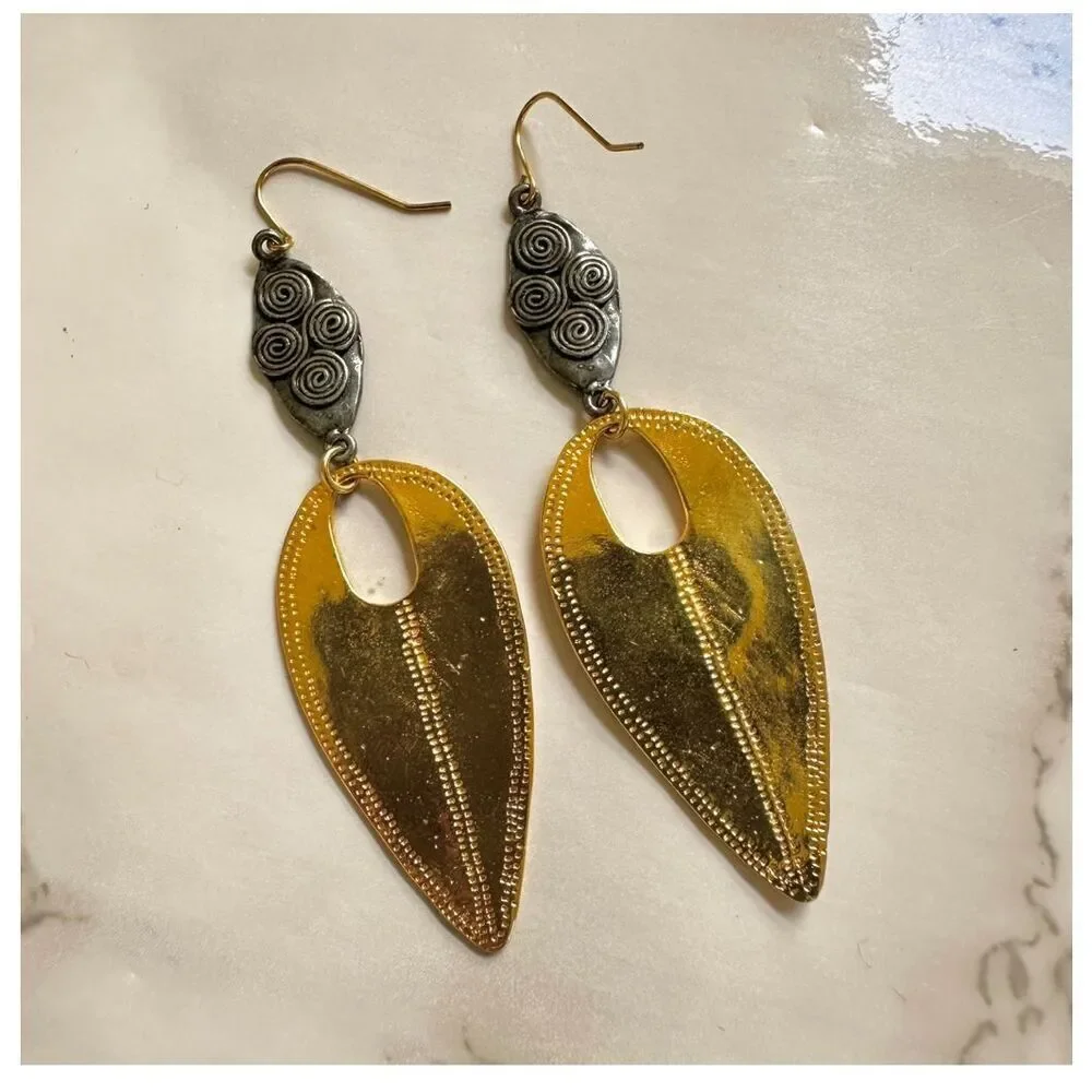 Devin Leigh 18k Gold Plated Hammered and Gun Metal Earrings